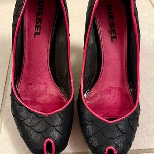 Diesel Black and Pink Heels with Textured Design
